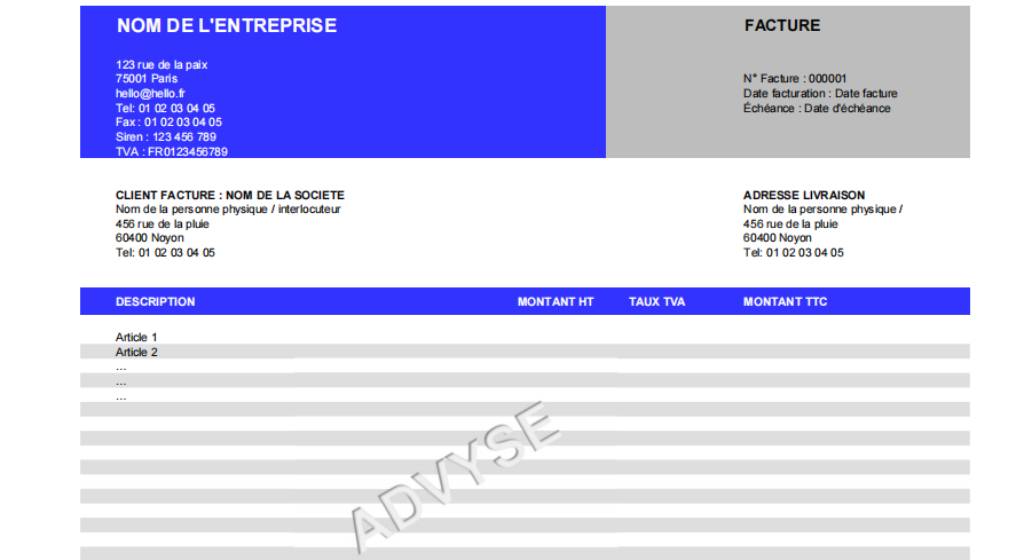 Modèle de facture gratuit