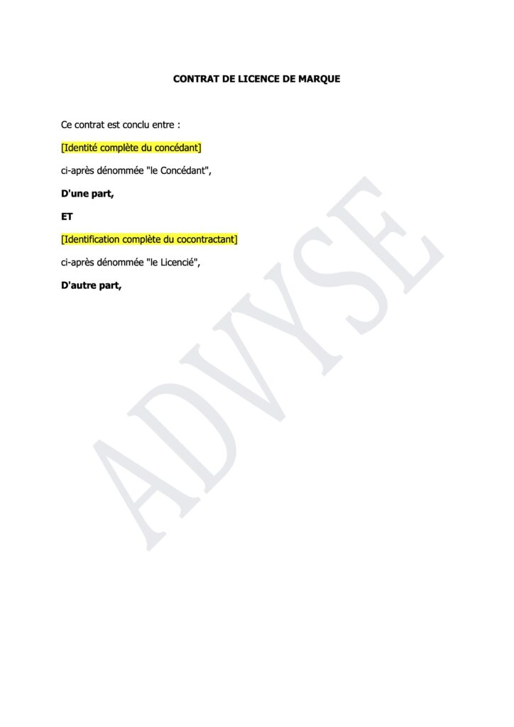 Couverture du modèle gratuit de contrat de licence de marque