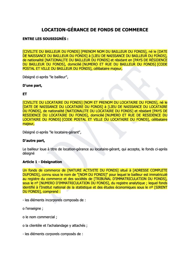 Couverture du Modèle de contrat de location gérance d’un fonds de commerce