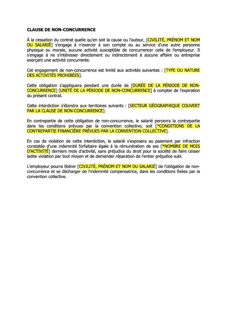 Couverture du Modèle de clause de non-concurrence