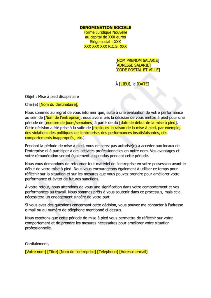 Couverture de Modèle de mise à pied
