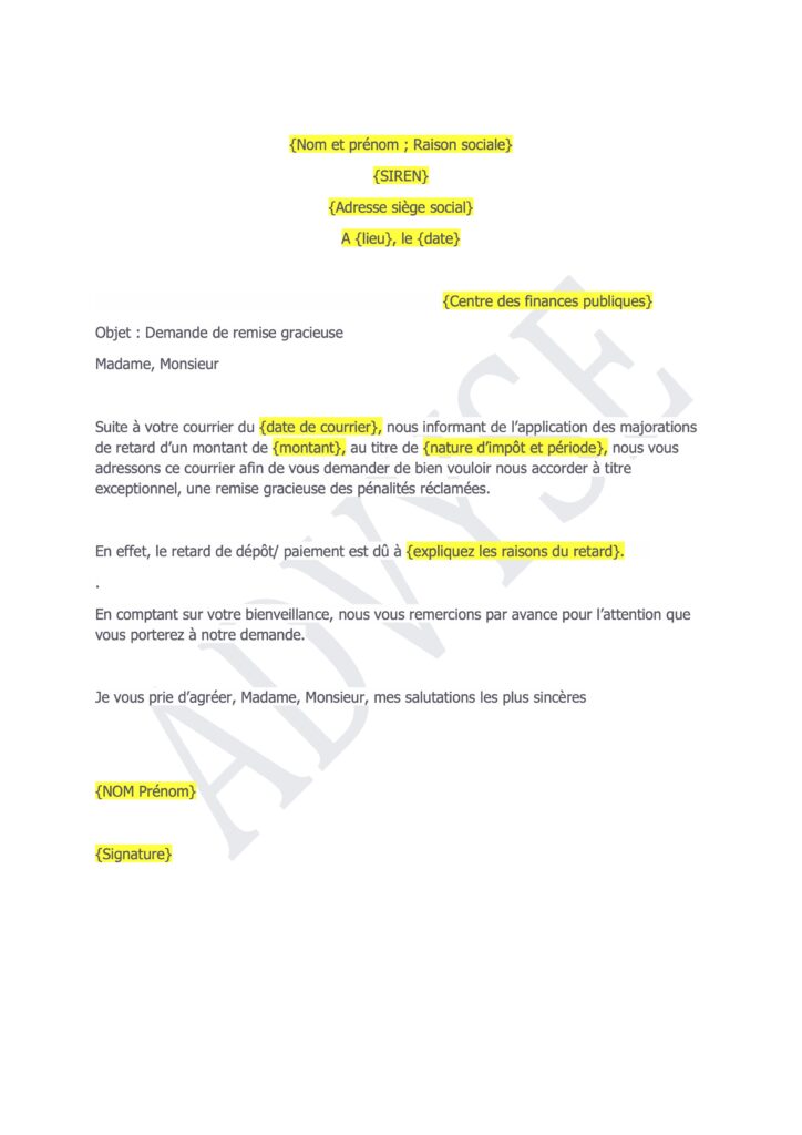 Couverture de Modèle de demande de remise gracieuse des pénalités fiscales