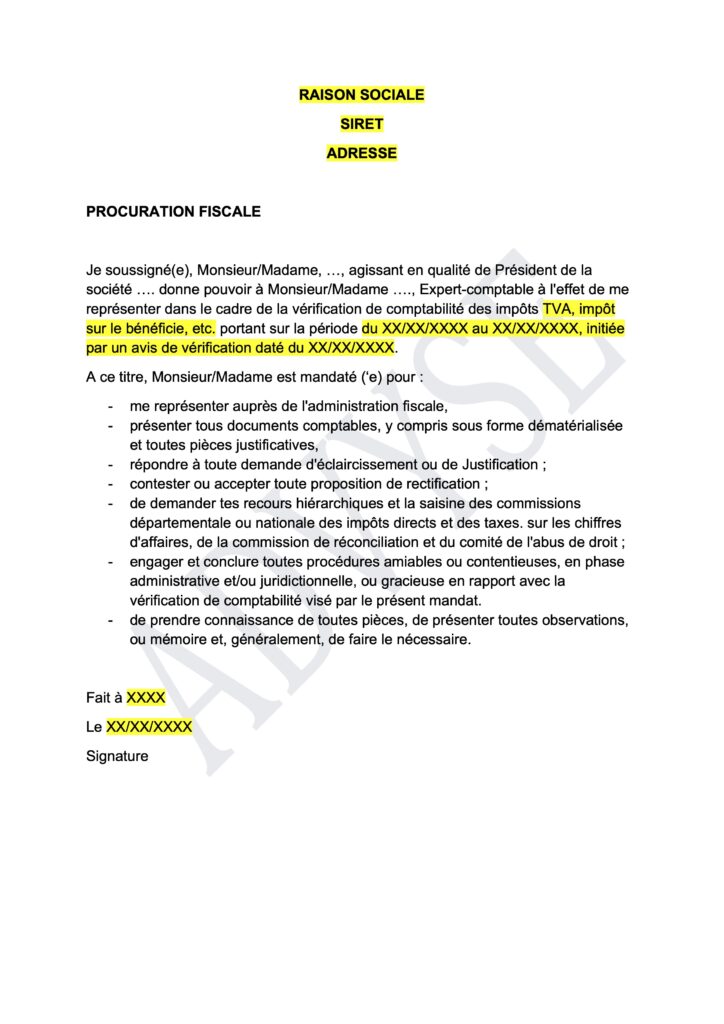 Couverture du Modèle mandat de représentation fiscale