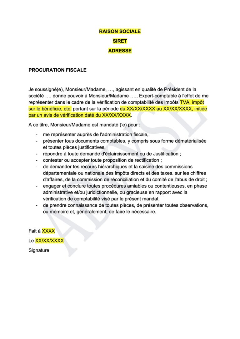 Couverture du Modèle mandat de représentation fiscale