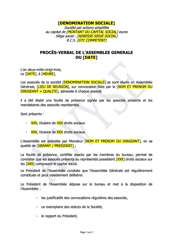 Couverture du modèle de procès-verbal PV de modification de kbis