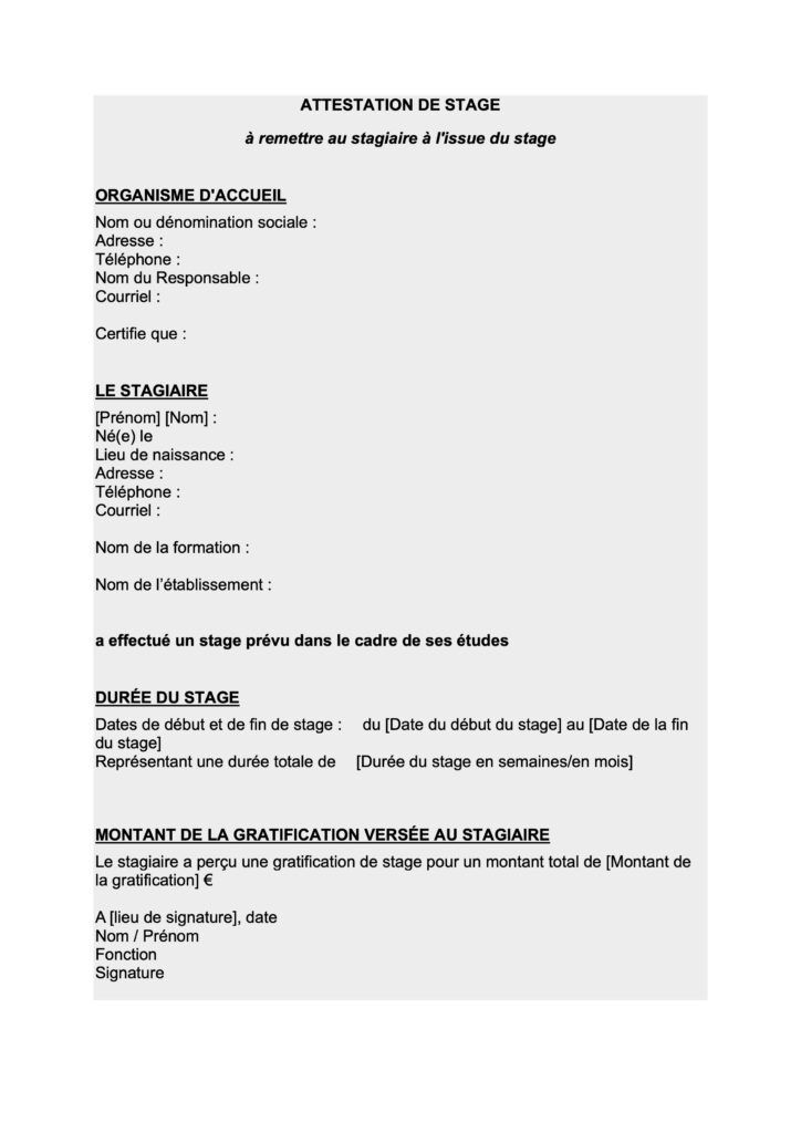 Couverture du modèle d’attestation de stage