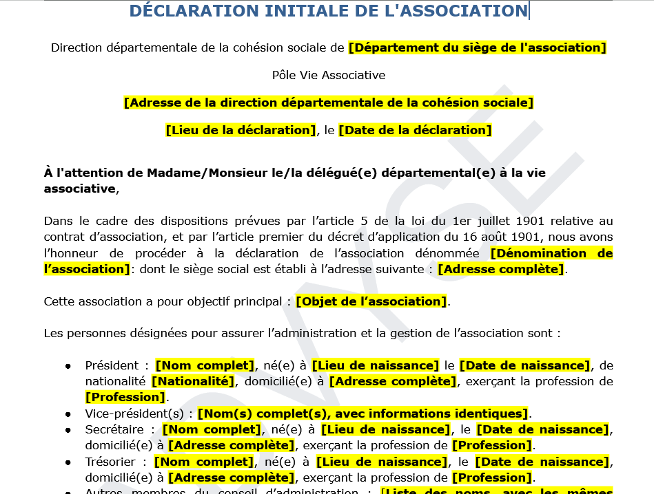 Réalisez votre déclaration initiale d’association en toute simplicité. Téléchargez un modèle conforme et bénéficiez de l’expertise d’Advyse pour vos démarches.
