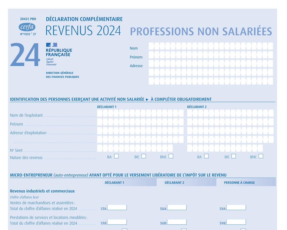 Tout savoir sur la déclaration de revenu complémentaire pour les professions non salariées. Téléchargez notre modèle de formulaire 2042-C-PRO.