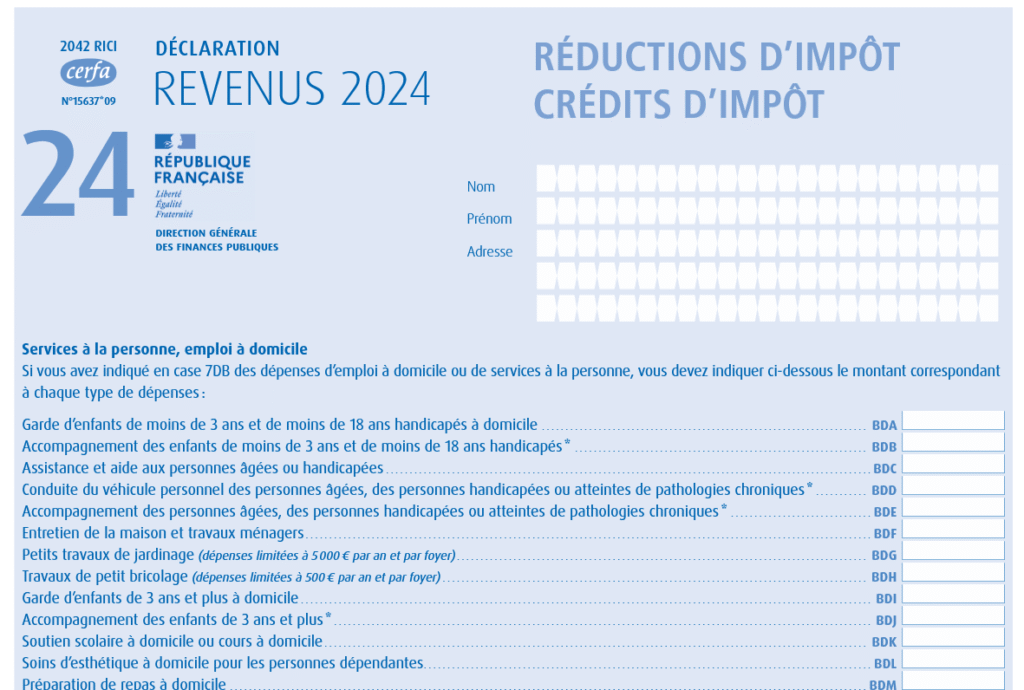Utilisez le formulaire 2042-RICI pour déclarer vos réductions et crédits d’impôt en 2024 : dons, frais de scolarité, travaux, emploi à domicile.