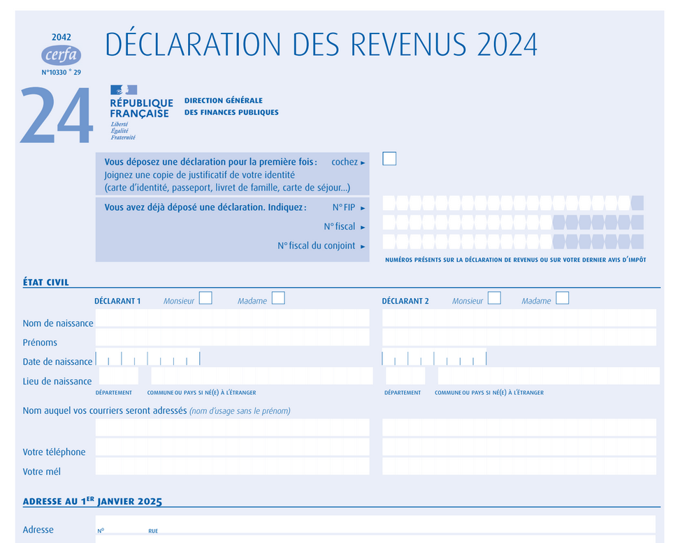 Téléchargez gratuitement un modèle de déclaration des revenus : Formulaire 2042, conforme à la législation.