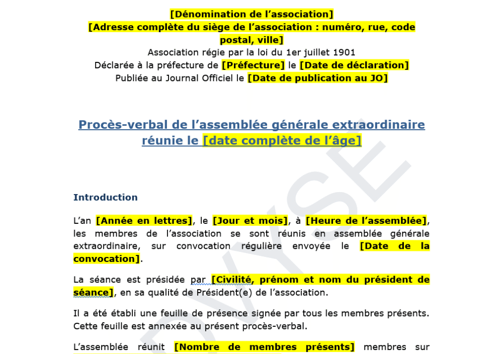 Procès-verbal d’AGE d’association : modèle de PV pour modification des statuts
