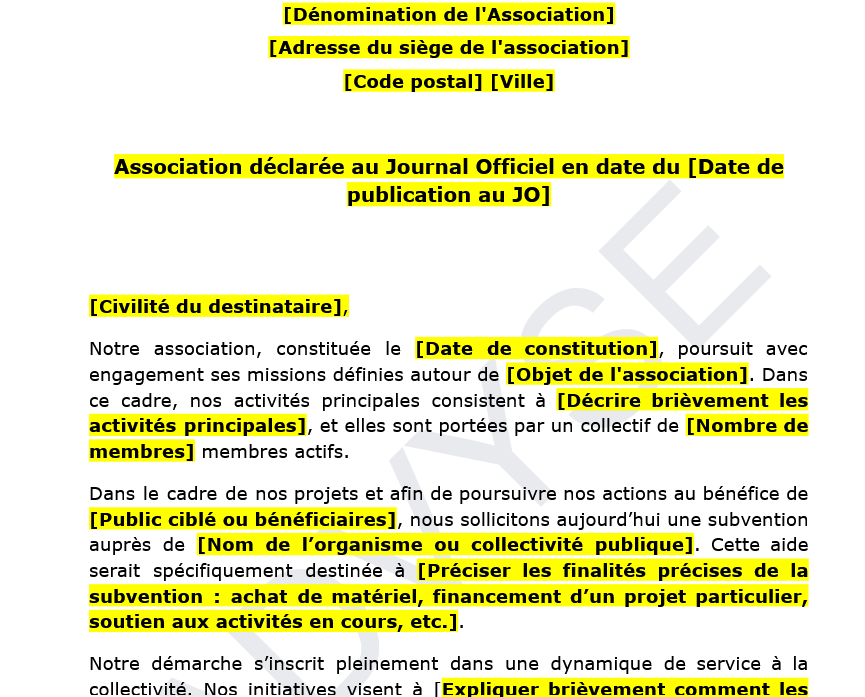Modèle de lettre pour une demande de subvention d’association