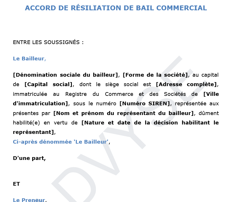 les formalités de l'accord de résiliation de bail commercial, une étape essentielle pour garantir la sécurité juridique entre bailleur et preneur.