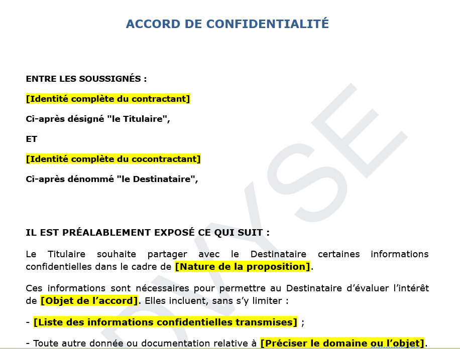 Modèle d’Accord de Confidentialité : Protégez vos Échanges Sensibles