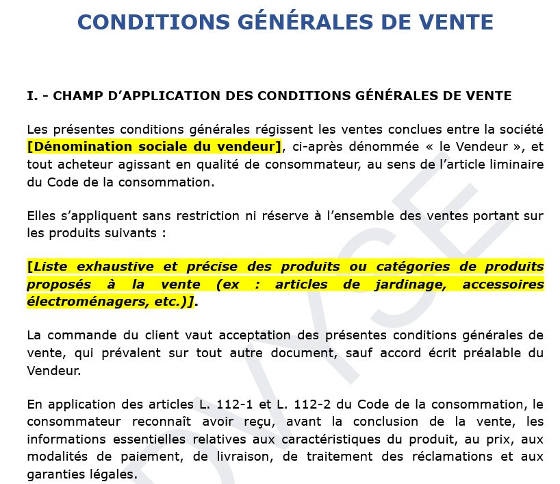 Conditions générales de vente B to C : modèle conforme pour les professionnels