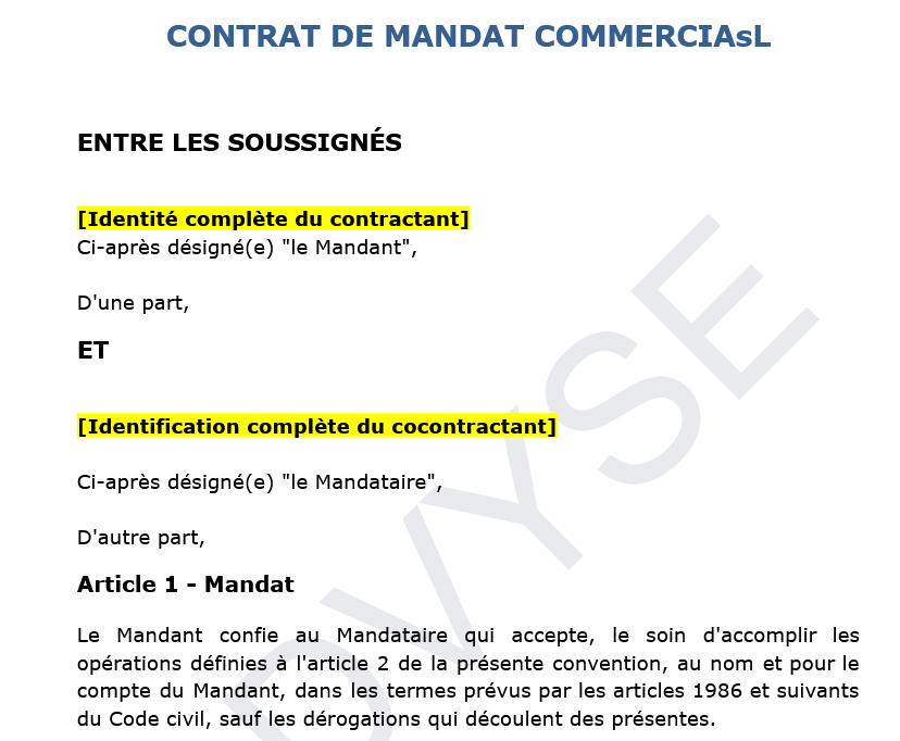 Contrat de mandat commercial : obligations et responsabilités
