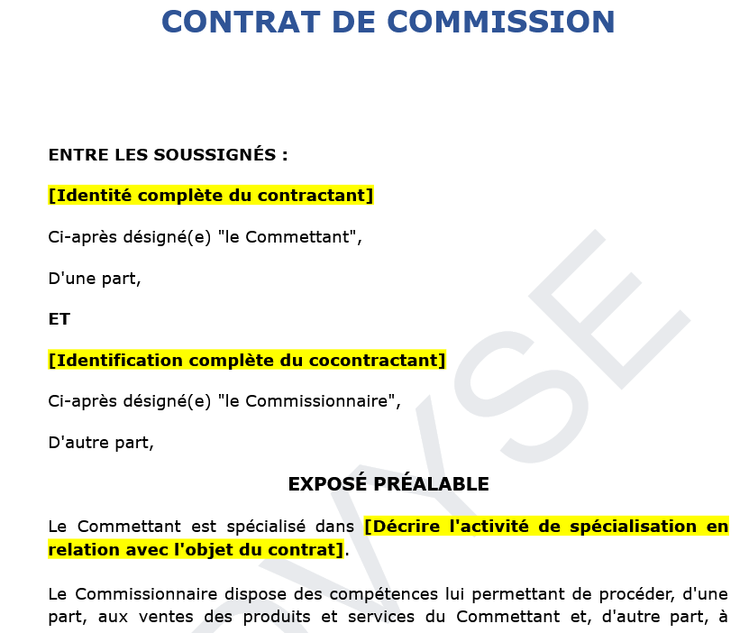 Contrat de commission : définition, cadre légal et modèle complet