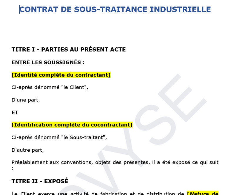 Contrat de sous-traitance industrielle : modèle complet et obligations légales