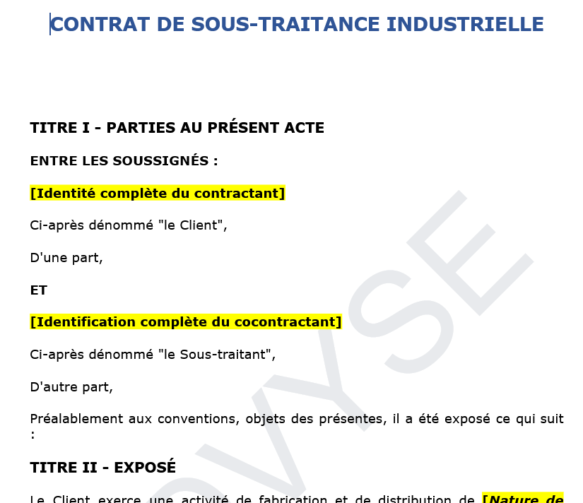 Contrat de sous-traitance industrielle : modèle complet et obligations légales