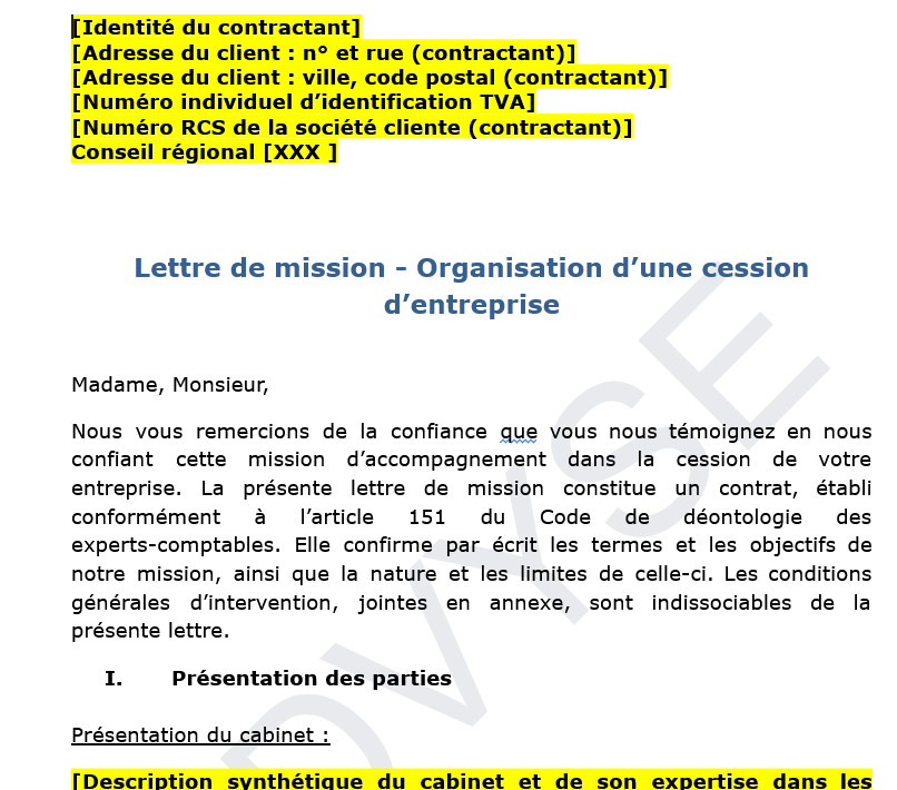 Lettre de Mission pour Cession d’Entreprise : Téléchargez Votre Modèle Complet
