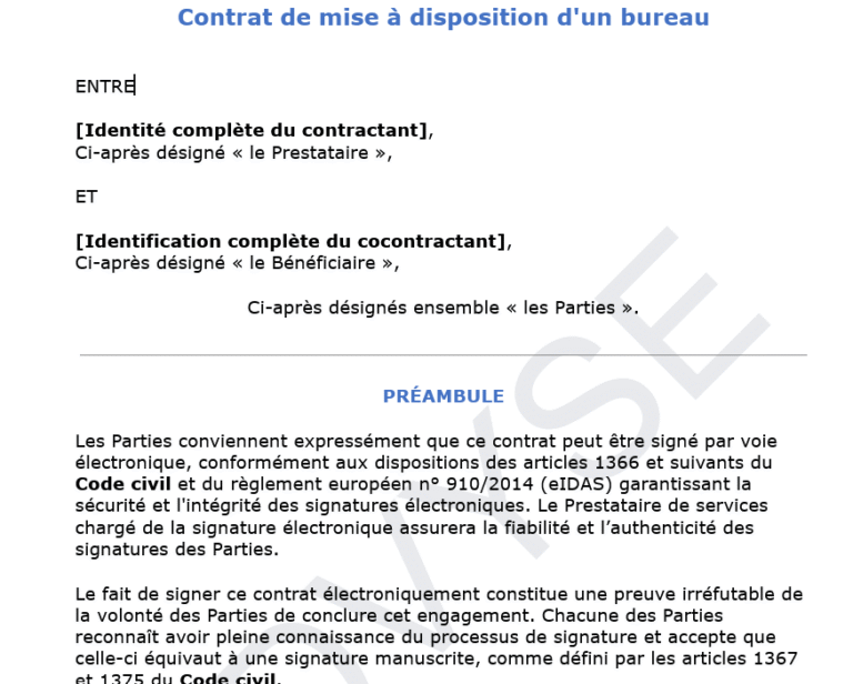 Modèle de contrat de mise à disposition d’un local | Advyse