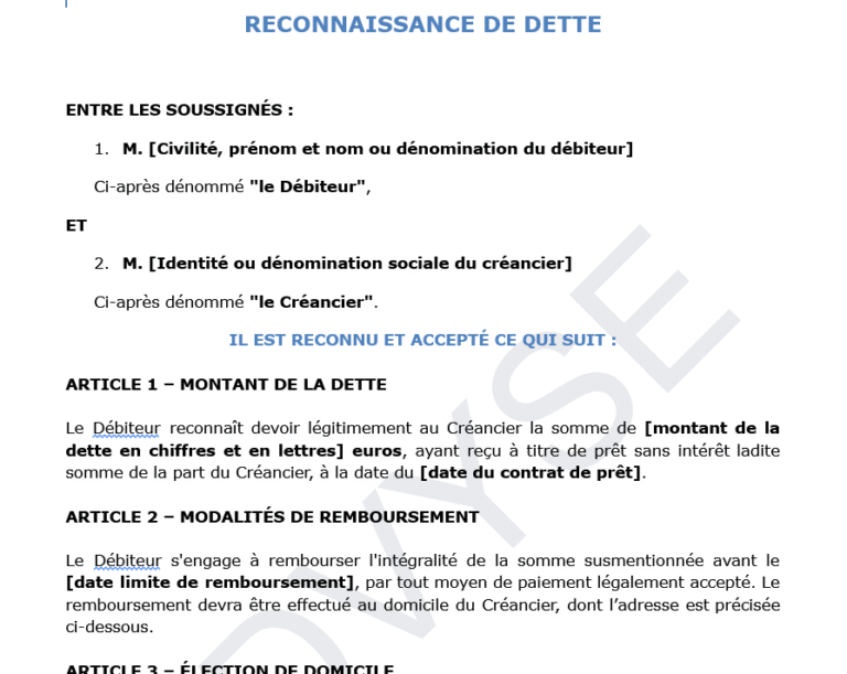 Tout savoir sur la reconnaissance de dette | Advyse