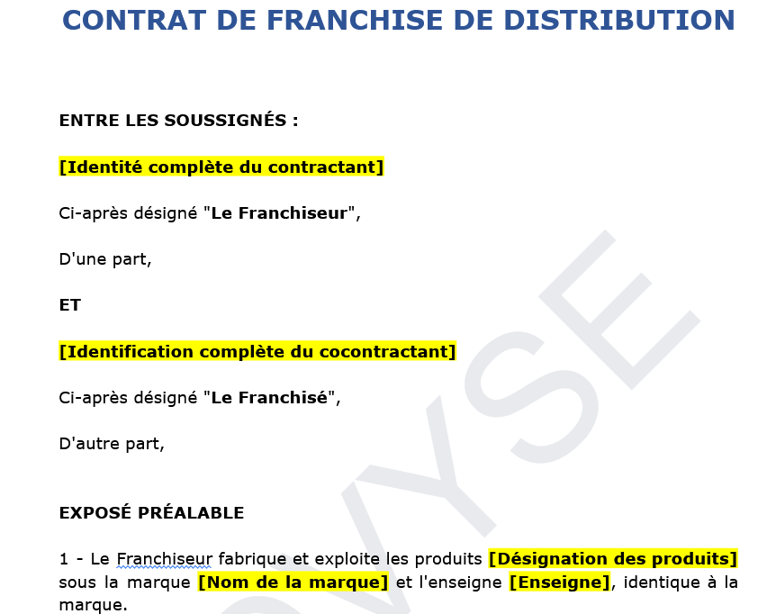 Contrat de franchise de distribution : obligations juridiques