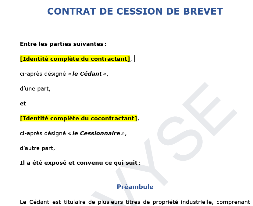 Contrat de cession de brevet : modèle et points clés pour céder vos droits