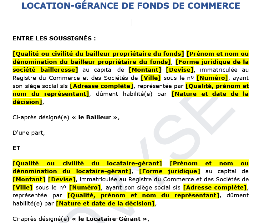 Contrat de location-gérance de fonds de commerce