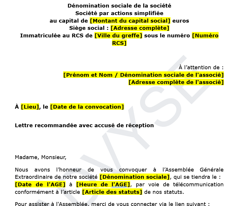 Convocation AGE SAS : modèle de lettre pour réunir les associés
