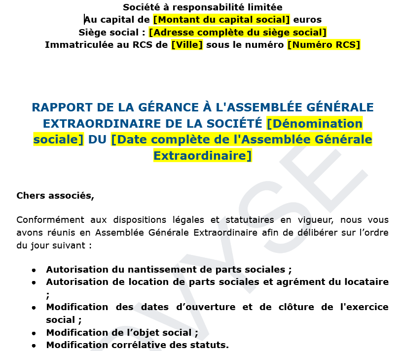 Rapport de la gérance en SARL : contenu et modèle