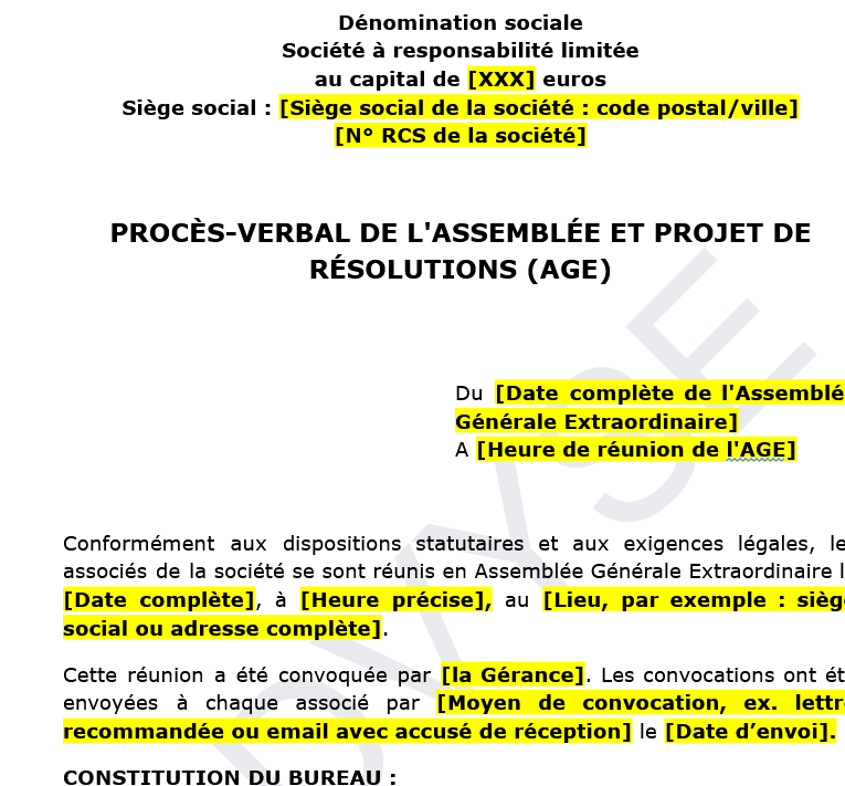 Procès-verbal d’Assemblée Générale Extraordinaire : Modèle et Guide