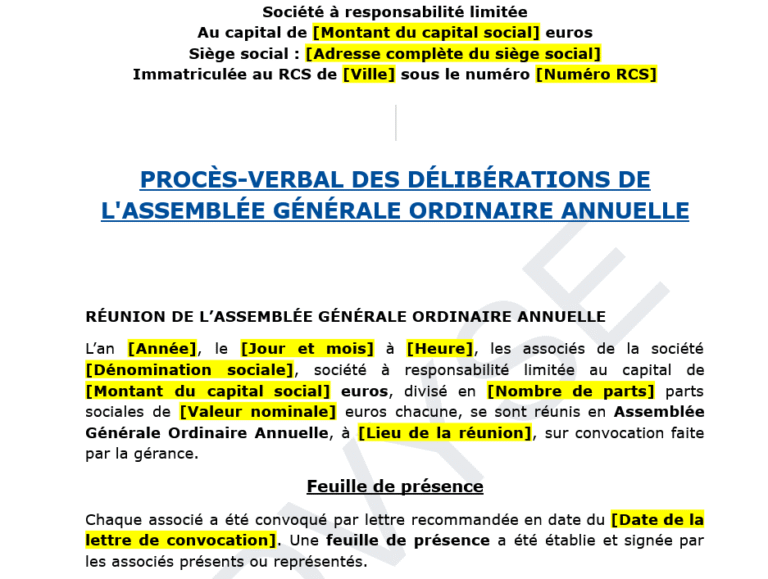délibérations de l’assemblée générale ordinaire annuelle
