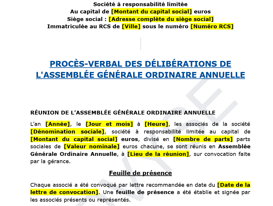 délibérations de l’assemblée générale ordinaire annuelle