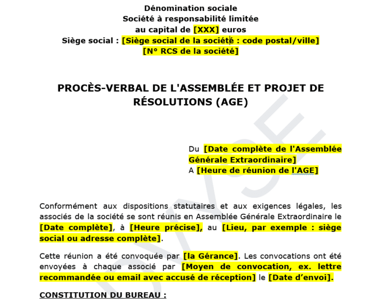 Procès-verbal d’Assemblée Générale Extraordinaire : Modèle et Guide
