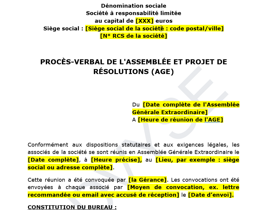 Procès-verbal d’Assemblée Générale Extraordinaire : Modèle et Guide