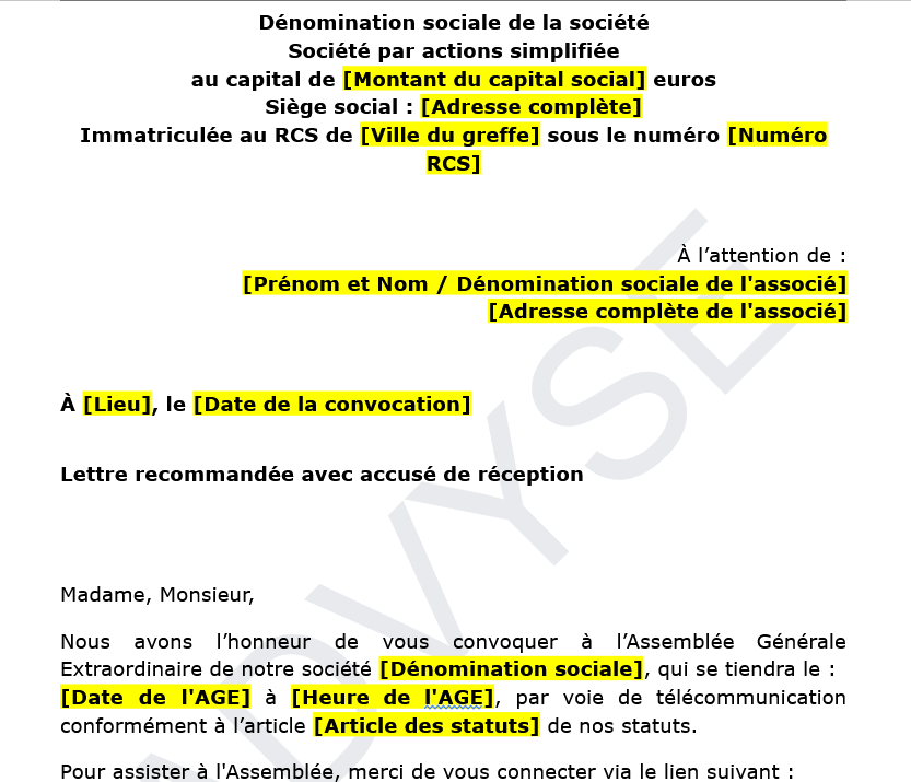 Convocation AGE SAS : modèle de lettre pour réunir les associés