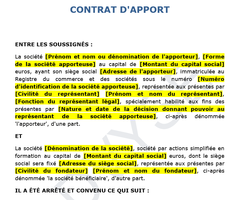 Contrat d’apport de biens à une SAS : clauses et cadre juridique