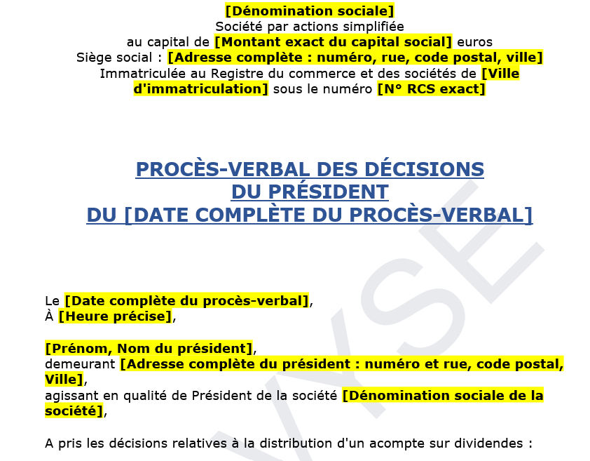 Procès-verbal – Acompte sur dividendes : cadre juridique