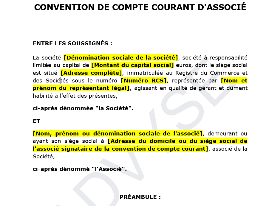 Modèle de convention de compte courant d’associé
