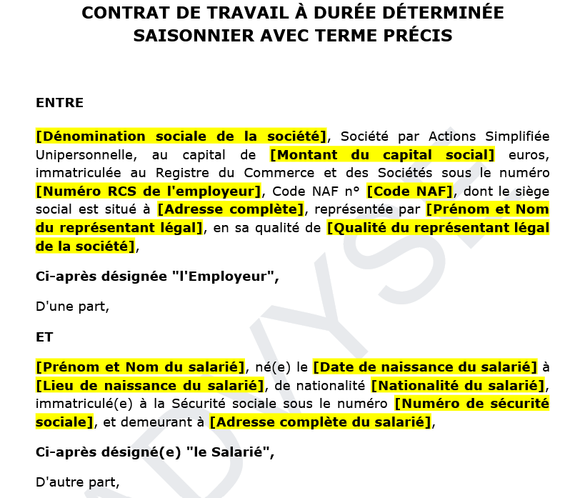 CDD saisonnier : caractéristiques et modèle prêt à l’emploi