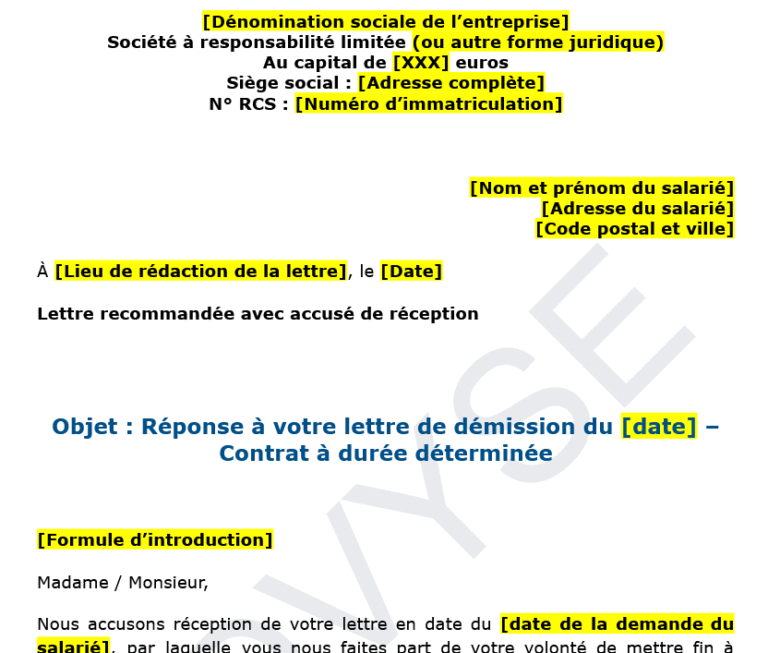 Répondre à une démission en CDD : modèle à télécharger