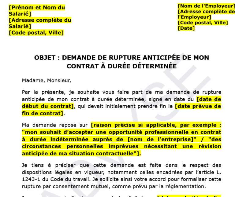 Demande de Rupture Anticipée de CDD : Procédure et Conseils