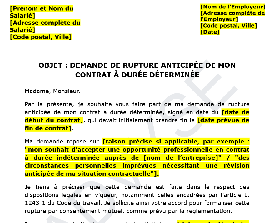 Demande de Rupture Anticipée de CDD : Procédure et Conseils