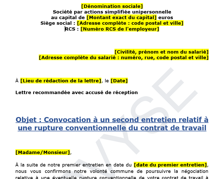 Second entretien rupture conventionnelle : modèle