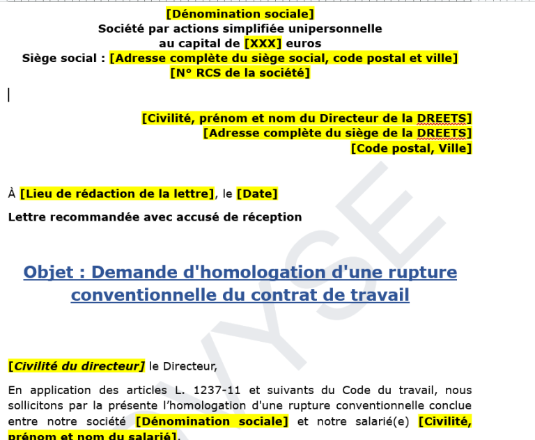 Demande d’homologation d’une rupture conventionnelle