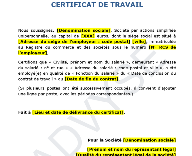 Certificat de travail : modèle conforme à remettre en fin de contrat