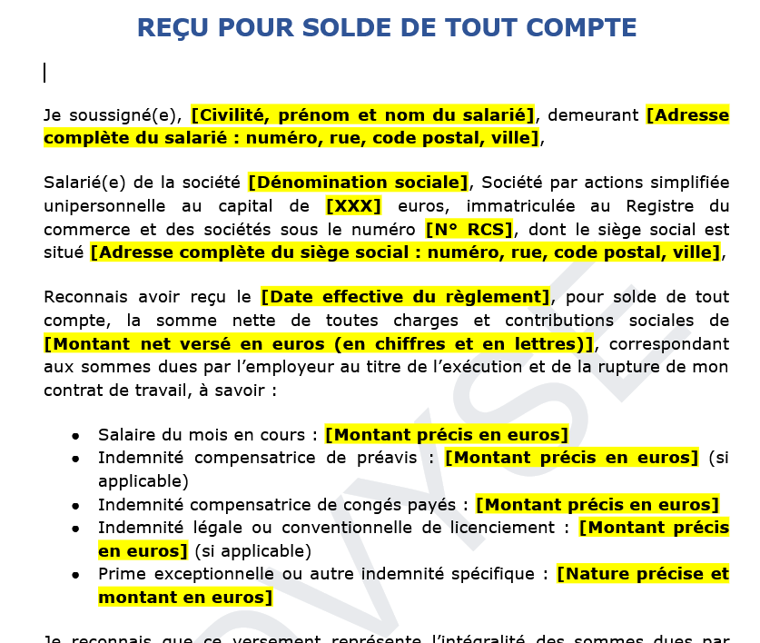 Reçu pour solde de tout compte : modèle conforme et cadre légal