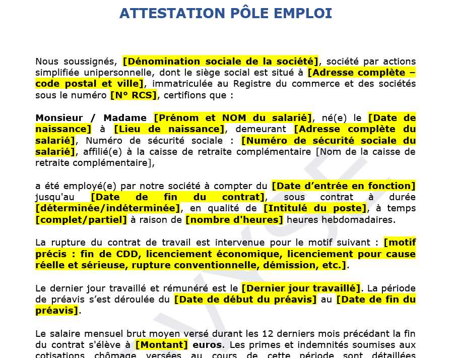 Attestation Pôle emploi après rupture de contrat : modèle à télécharger