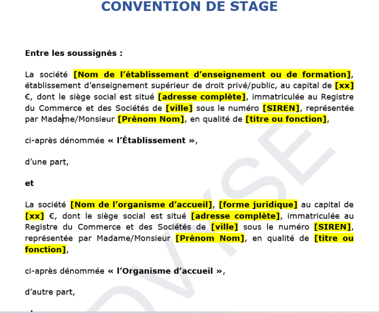 Convention de stage : modèle conforme et mentions obligatoires